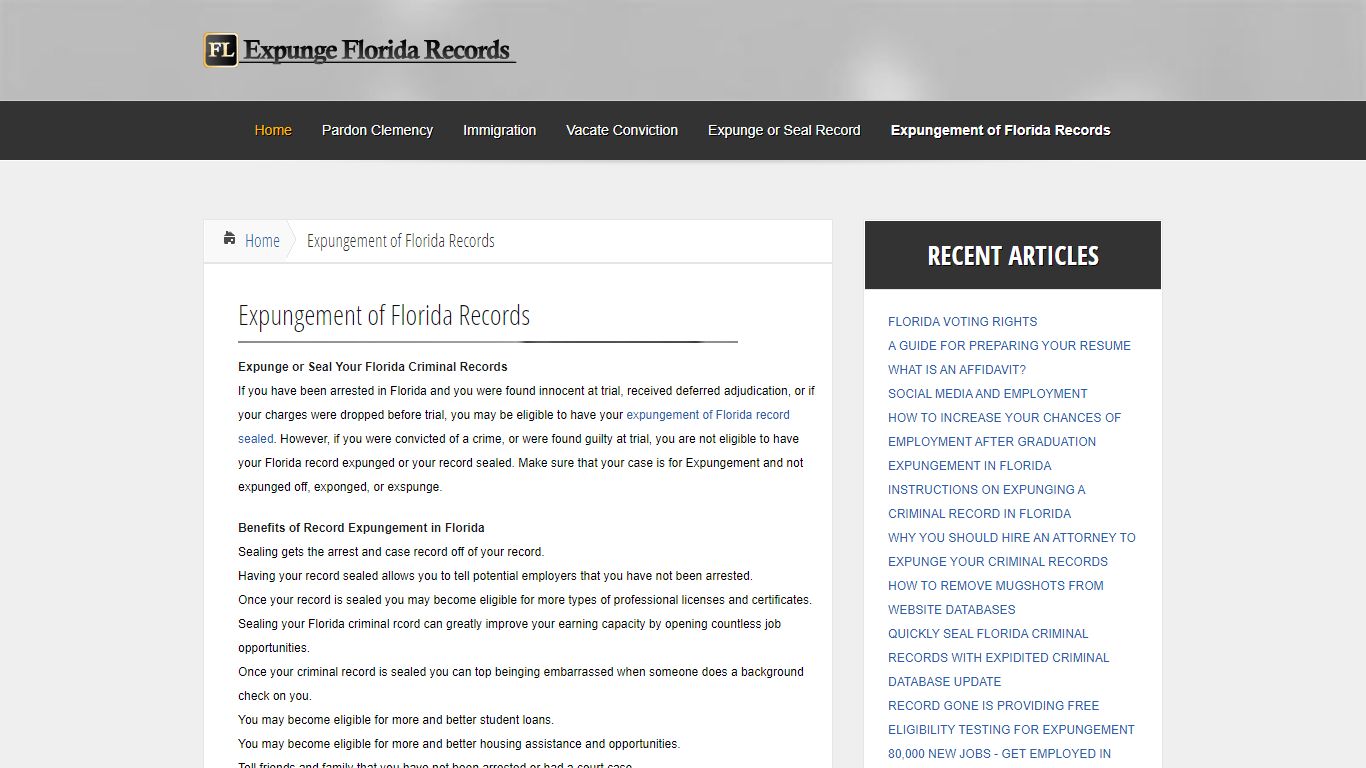 Expungement of Florida Records | Expunge Florida Records